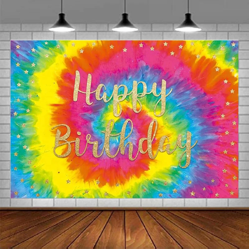 Colorful Spiral Background For Tie Dye Birthday Party Backdrop Kids Girls Rainbow Theme Decoration 60s 70s Hippie Groovy Banner