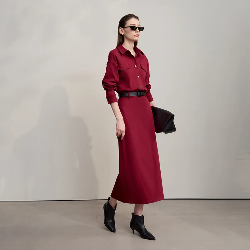 فستان نسائي AMII لخريف 2025 فساتين طويلة متينة جديدة للركاب بأكمام طويلة فساتين مستقيمة واحدة الصدر للمرأة 12523171