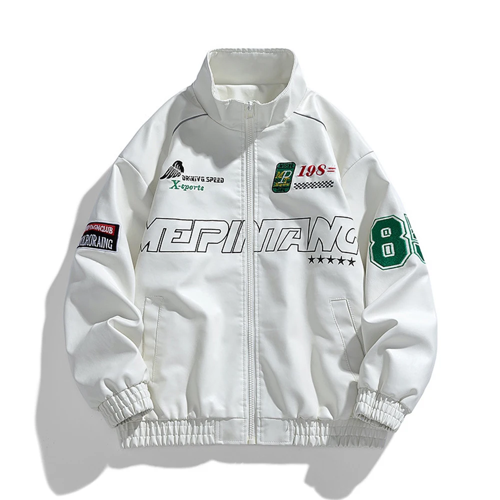 Spring Autumn Men's Biker PU Leather Jackets Man Embroidery Streetwear Motorcycle Coats Man Windbreaker Cargo Faux Jackets