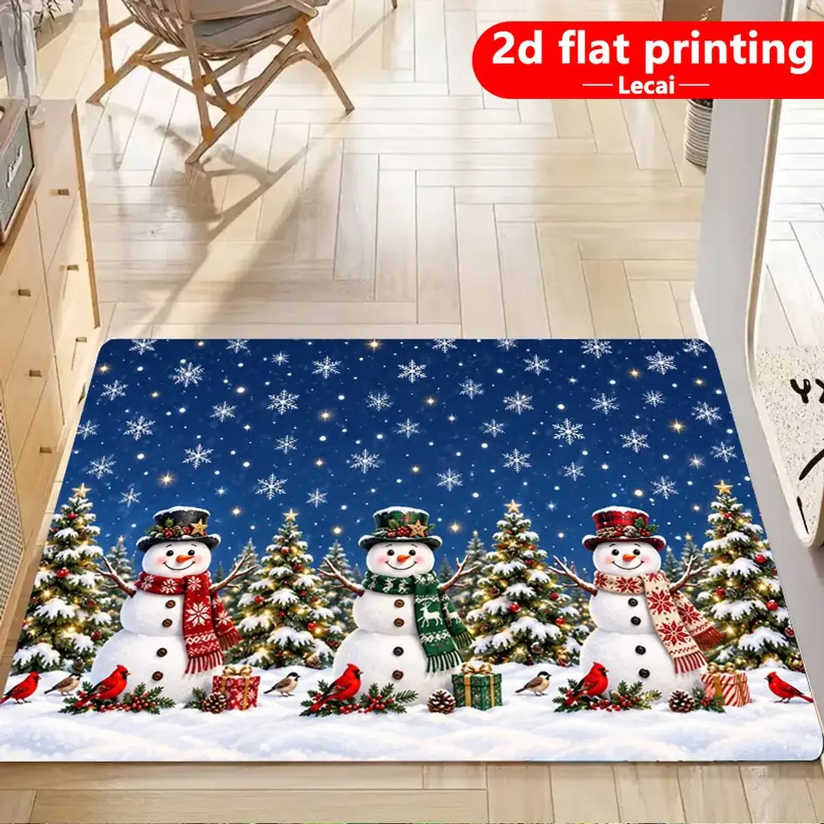 Magic Aurora Night Area Rug Christmas Santa Claus Sled Floor Mat Snowman Army Garland Welcome Rug Cottage Gift Doormat