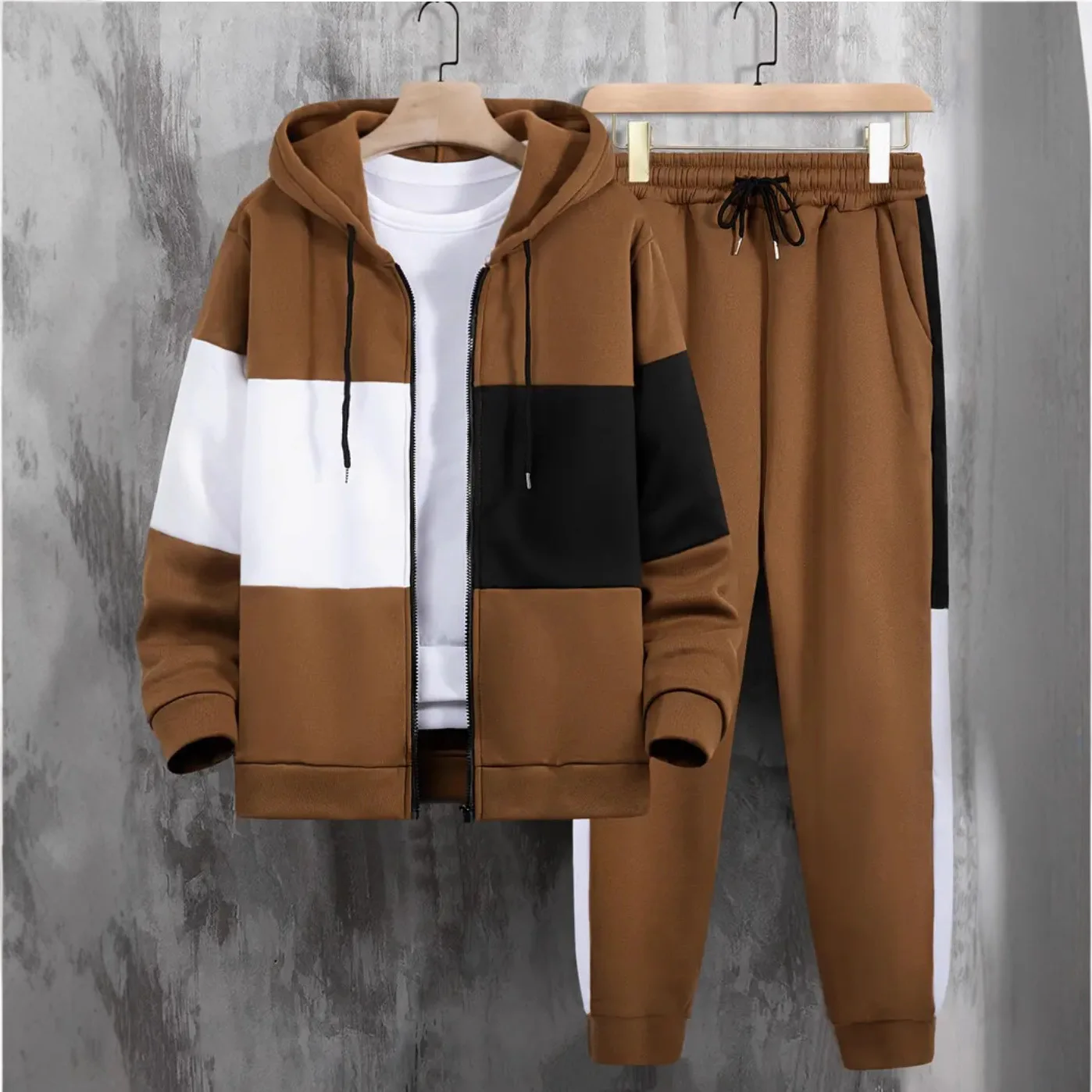 Men's cardigan suit casual and comfortable sweatshirt zipper cover hooded suit