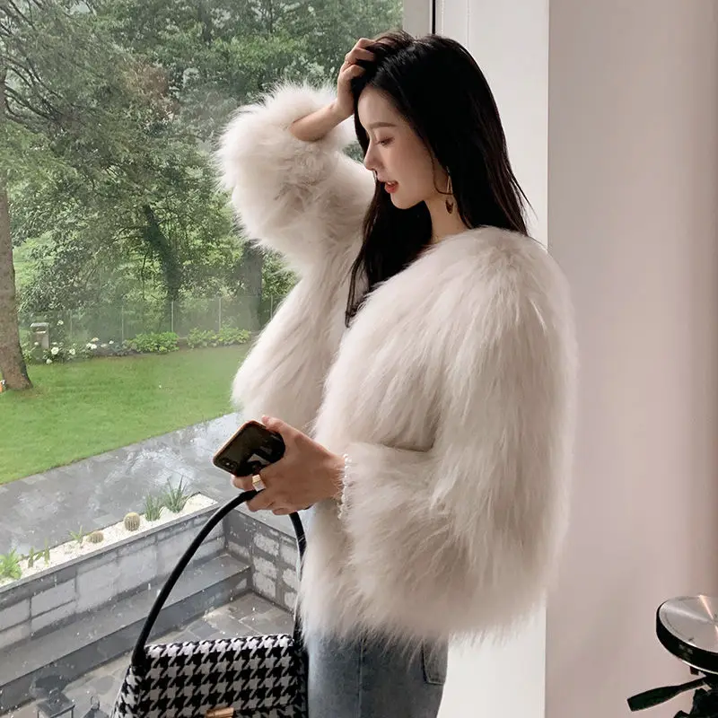 

Artificial Fur Fox Fur Thick Warm Fur Coat Winter Fashion O-neck Faux Fur Jacket Fluffy Solid Color Elegant Plush Fur Coats Grey