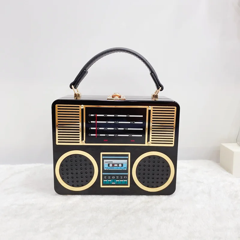 Vintage Radio Acrylic Bags For Women Box Shaped Clutch Purses and Handbag Elegant Evening Party Shoulder Crossbody Bag