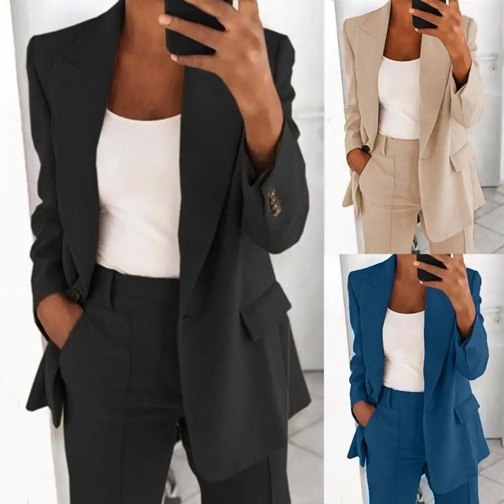 Popular Suit Coat Women Long Sleeve Top Long Sleeve Faux Pockets Blazer  Suit Jacket Turndown Collar