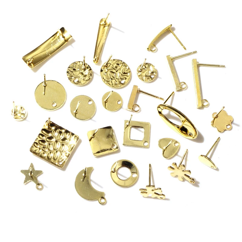 20pcs 316 Stainless Steel Gold Color Geometric Earring Stud Earring Posts Connector For DIY Earrings Jewelry Making Supplies