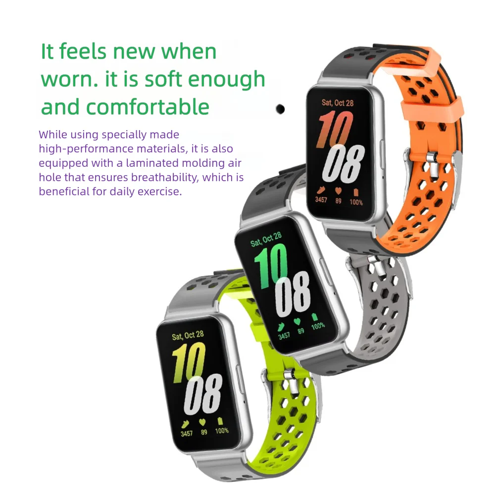 18mm Watch Strap For Samsung Galaxy Fit3 Smart Watch  Hexagonal Air Holes Quick Release Soft Silicone Breathable For Men Women