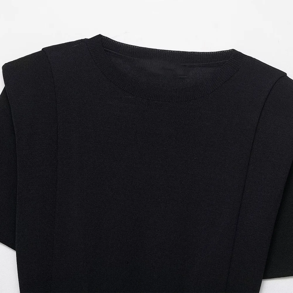 Europeu e americano comércio exterior feminino verão novo estilo ombreiras em torno do pescoço fino camisola topo para mulher