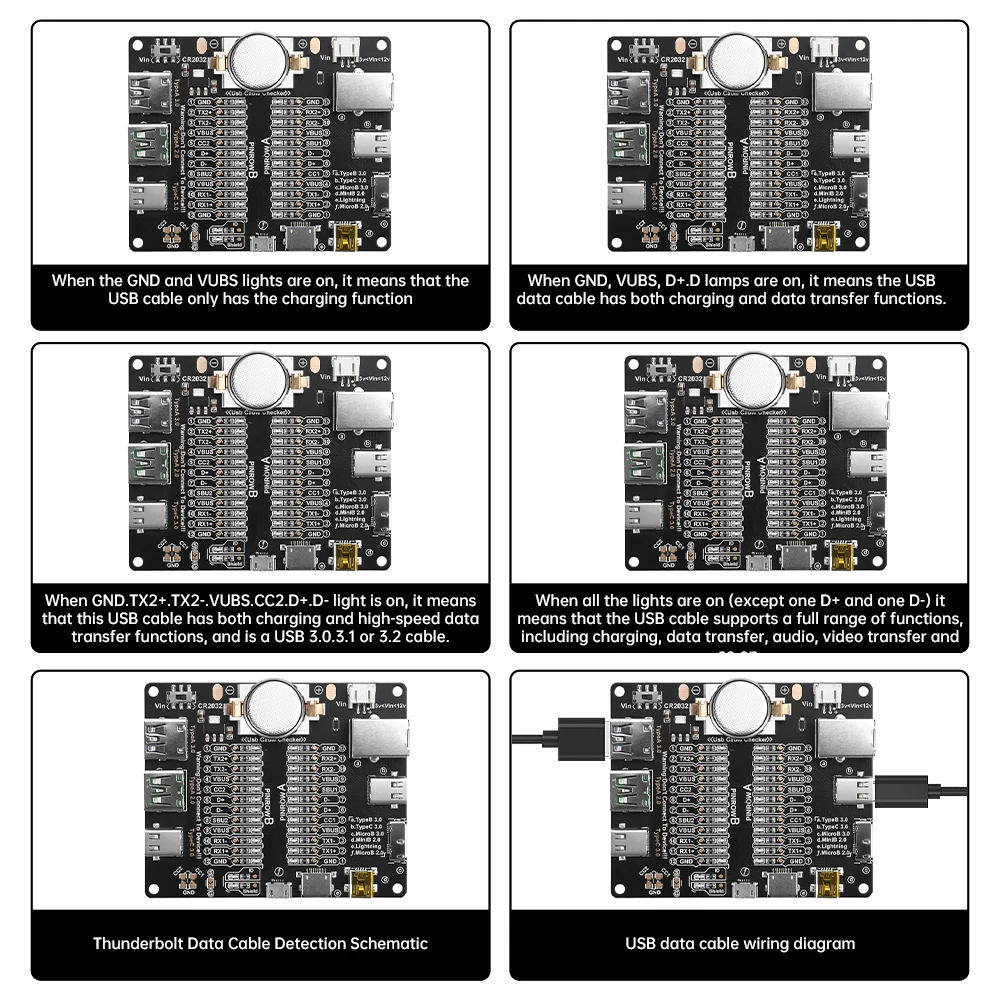 Imagem -06 - Usb Data Line Detection Board Quick Detection Data Line Anormality Tester para Ios Android Tipo-c Short Circuit On-off Test Tool