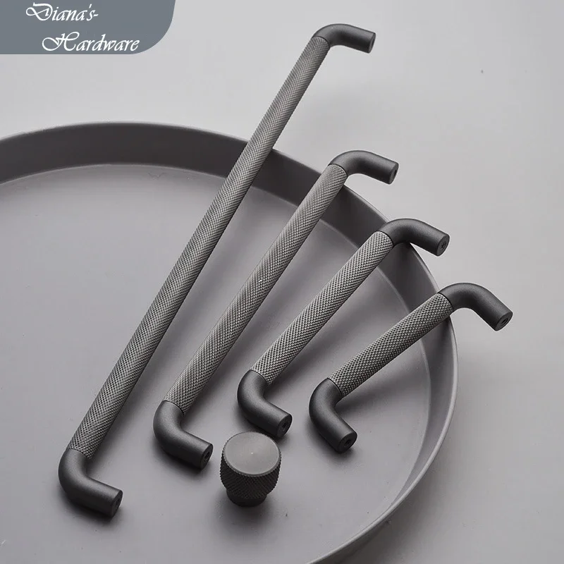 Modern Simple Cabinet Door Handles Kitchen Dresser Drawer Knobs Gray Coffee Drawer Pulls Wardrobe Furniture Handle Hardware