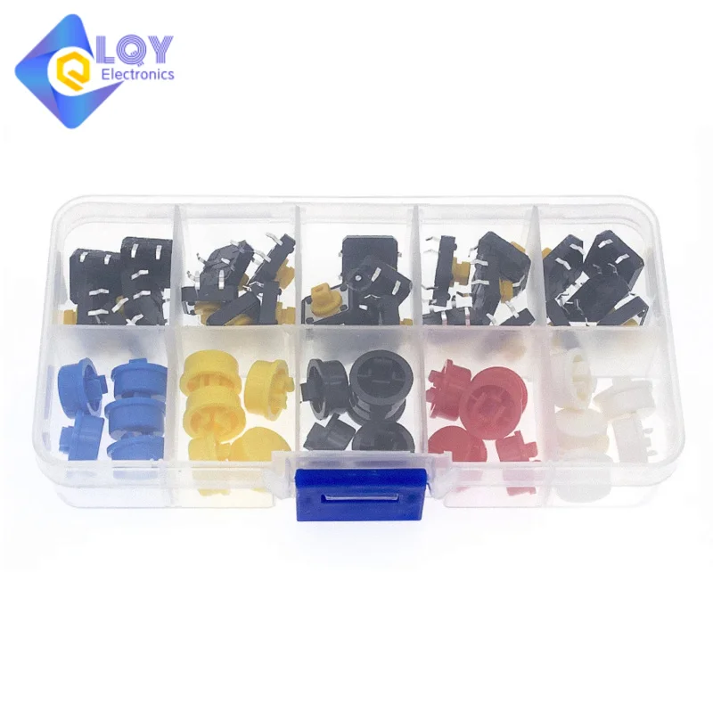 LQY 25PCS Tactile Push Button Switch Momentary 12*12*7.3MM Micro switch button   25PCS Tact Cap(5 colors)
