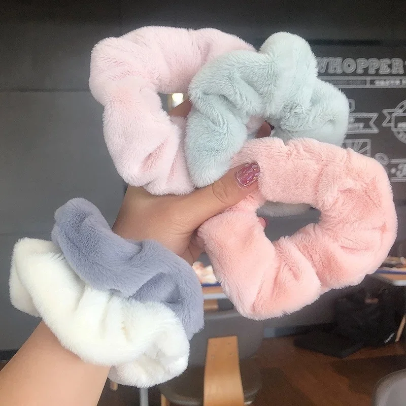 Winter Warm Soft Hair Scrunchies for Women Girls Cute Plush Elastic Multicolor Rubber Band  Loop  Accessories