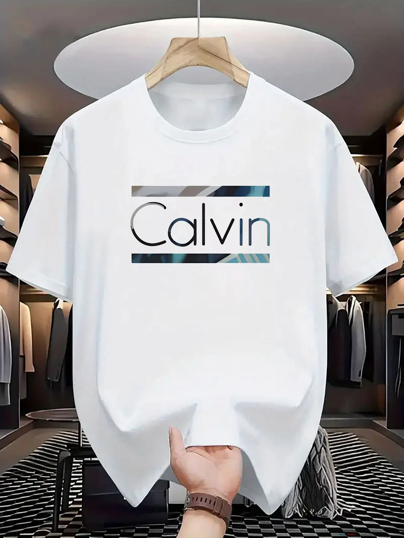 

Calvin Sheet Men's 180g Heavyweight Cotton T-Shirt - Single-Sided Calvin Print Round Neck Short Sleeve, Machine Washable Casual