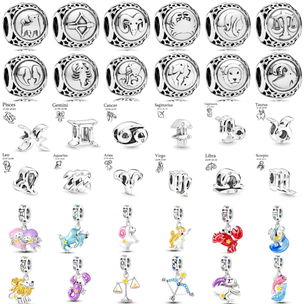 

Hot Selling 925 Silver Twelve Constellation Bead Pendant Suitable for Europe Original Bracelet DIY Accessories Exquisite Jewelry