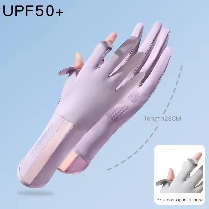 Summer Sunscreen Gloves Women Thin Ice Silk Anti-ultraviolet Dew Finger Touch Screen Driving Riding Non-slip Breathable UPF 50 image 5