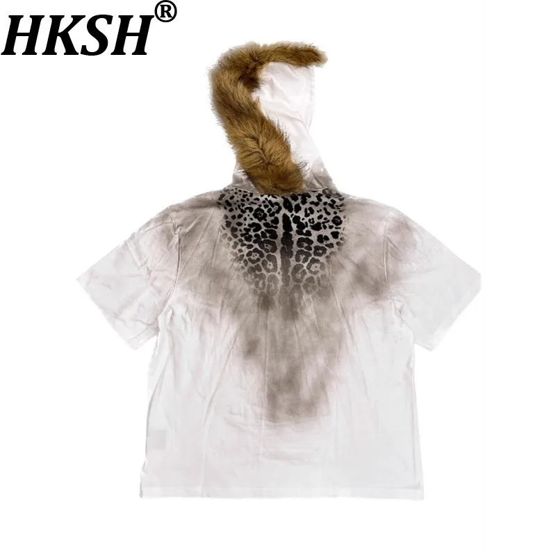 HKSH Spring Summer New Man Tide Design Leopard Print Dirty-dye Fur Hat Lightweight T-shirt Trendy Women High Street Tops HK14004