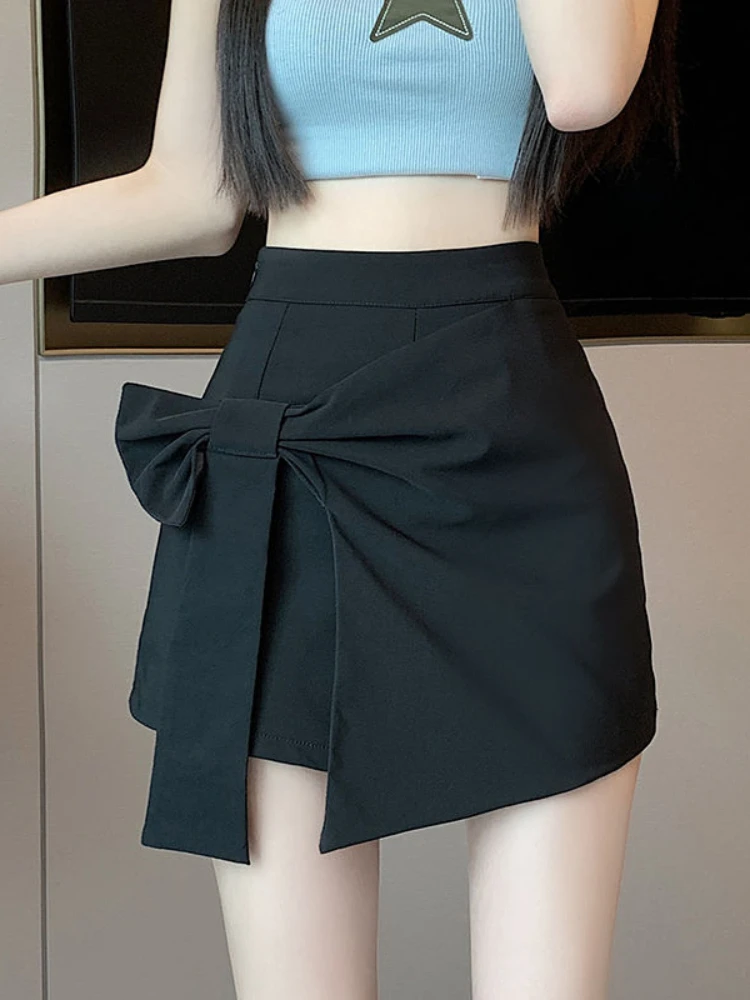 

Design Chic Shorts Irregular Bow Patchwork Solid Color High Waist Summer Mini Skirt Female Slim Fashion Vintage Women's Clothing