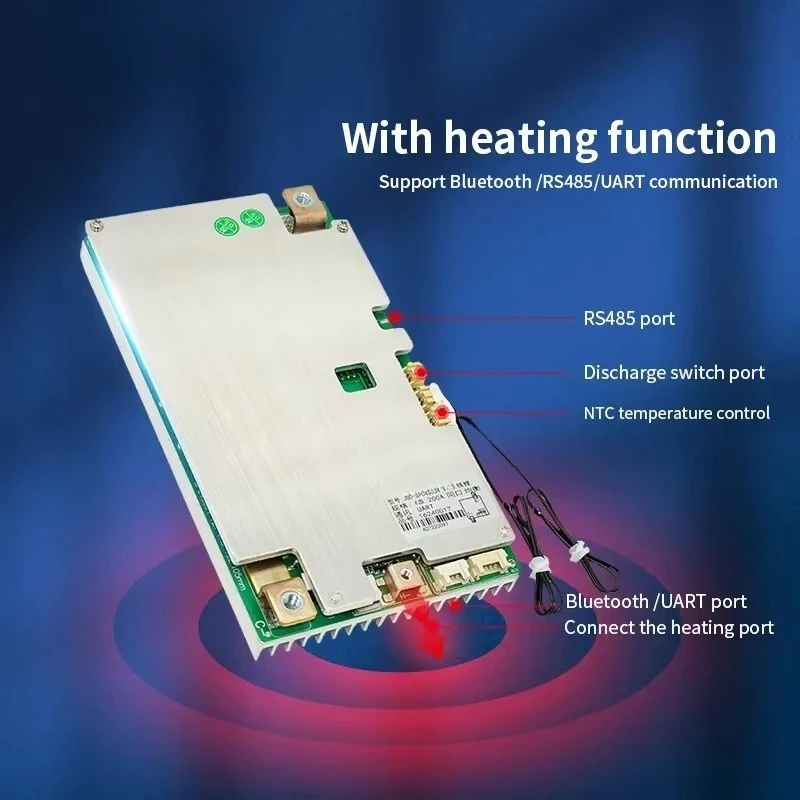 For JBD SP04S034 Smart BMS 3S 4S 12V LiFePO4 100A 120A 150A 200A Bluetooth UART Temperature Heating Function Board view 4