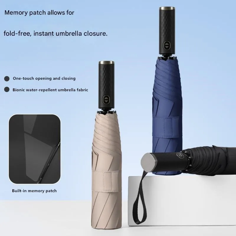Hot-selling Foldable Fully Automatic Business Folding Advertising Gift Umbrella with Black Vinyl Sunshade Memory Patch Umbrella