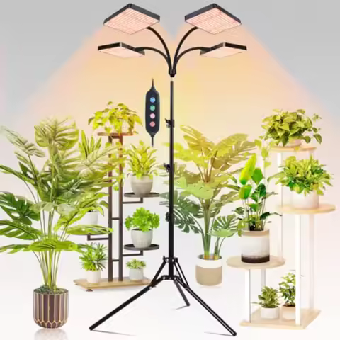100 Watt Bright 4-Head Grow Light with Stand for Indoor Plants Full Spectrum LED Grow Light in Black 4/8/12/16/20 Hr Timer Idea