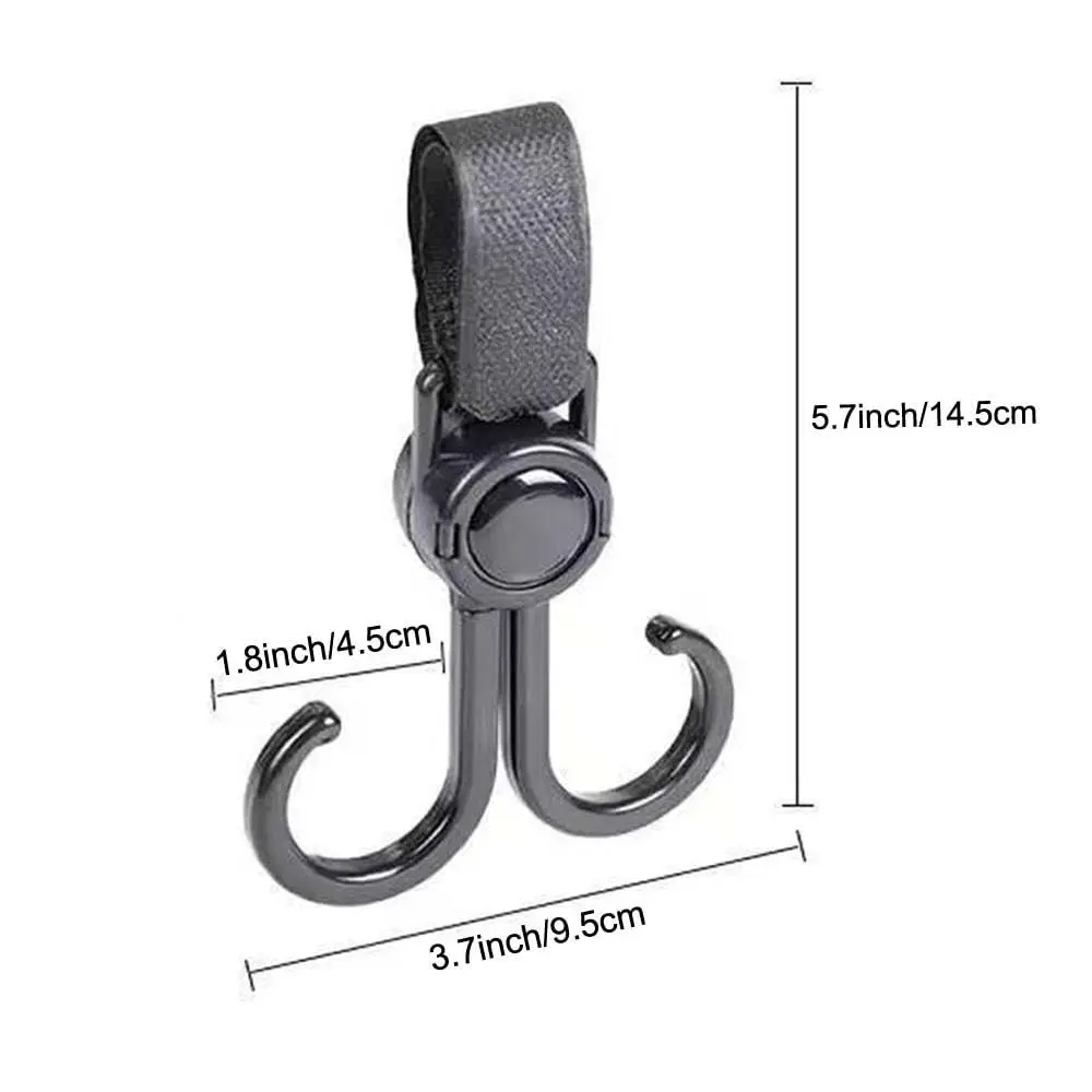 360 Degree Rotating Heavy Duty Handlebar Hanging Clamp On Heavy Duty Stroller Hook Hands Free Double Hook Hanging Hook