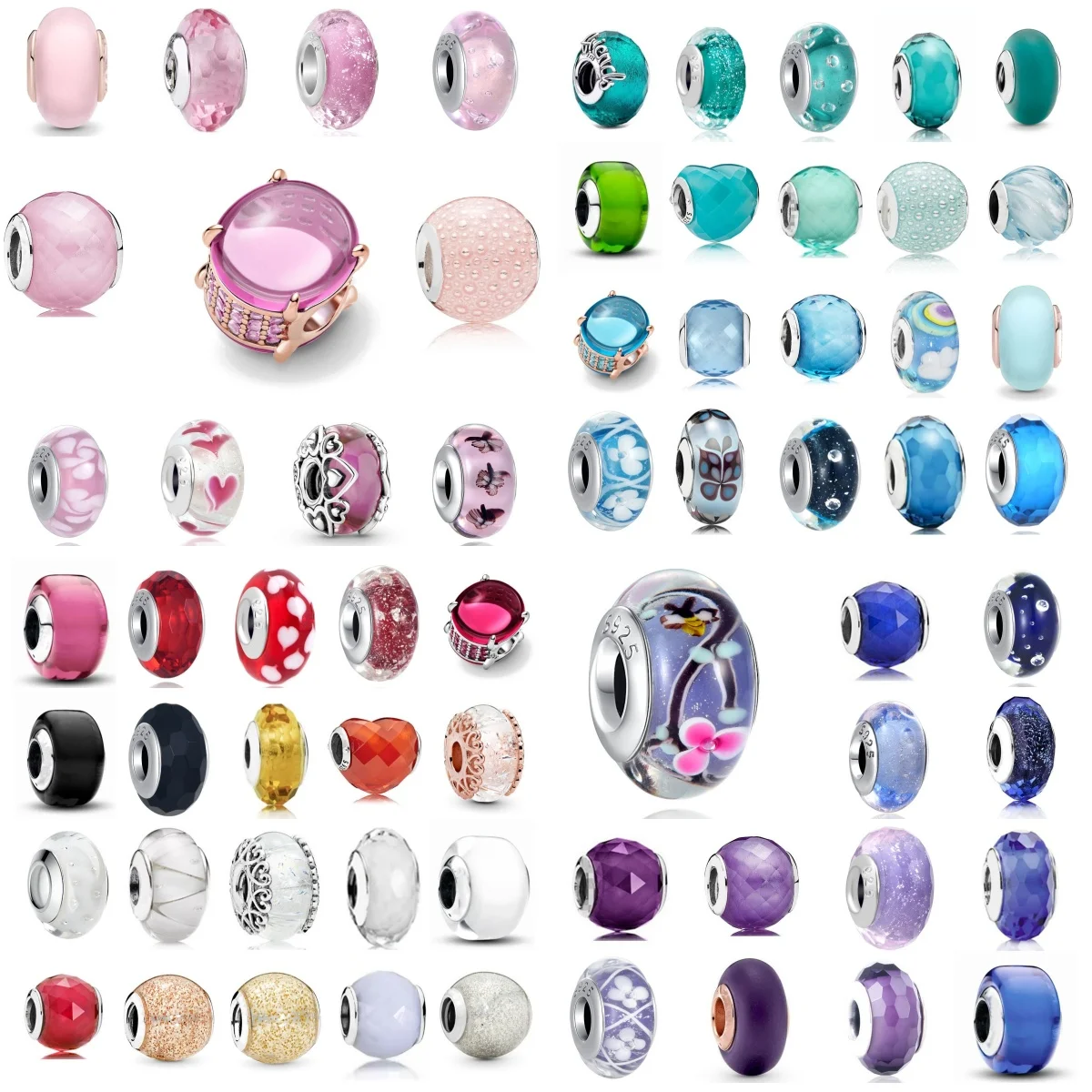 

European 925 Silver Flower Butterfly Colored Glass Bead Bracelet for Women DIY Gift Murano Jewelry Accessories