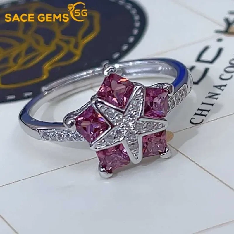 

SACE GEMS New Fashion Certified 3*3MM Natual Garnet Rings for Women 925Sterling Silver Wedding Party Fine Jewelry Festival Gift