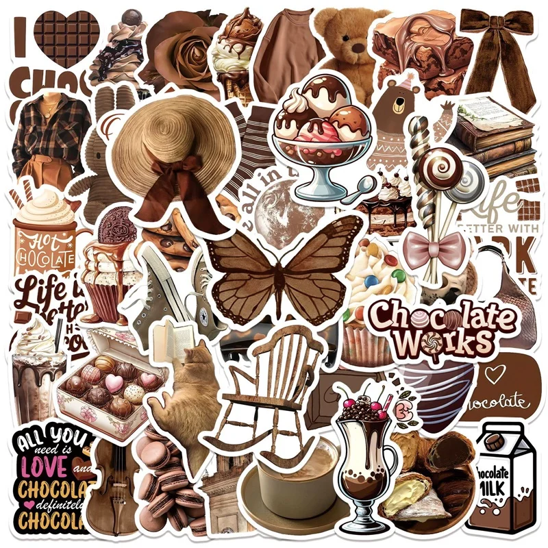 

10/30/50PCS Cartoon Chocolate PVC Sticky Sticker Aesthetic DIY Decoration Scrapbooking Hand Accounting Supplies for Kids