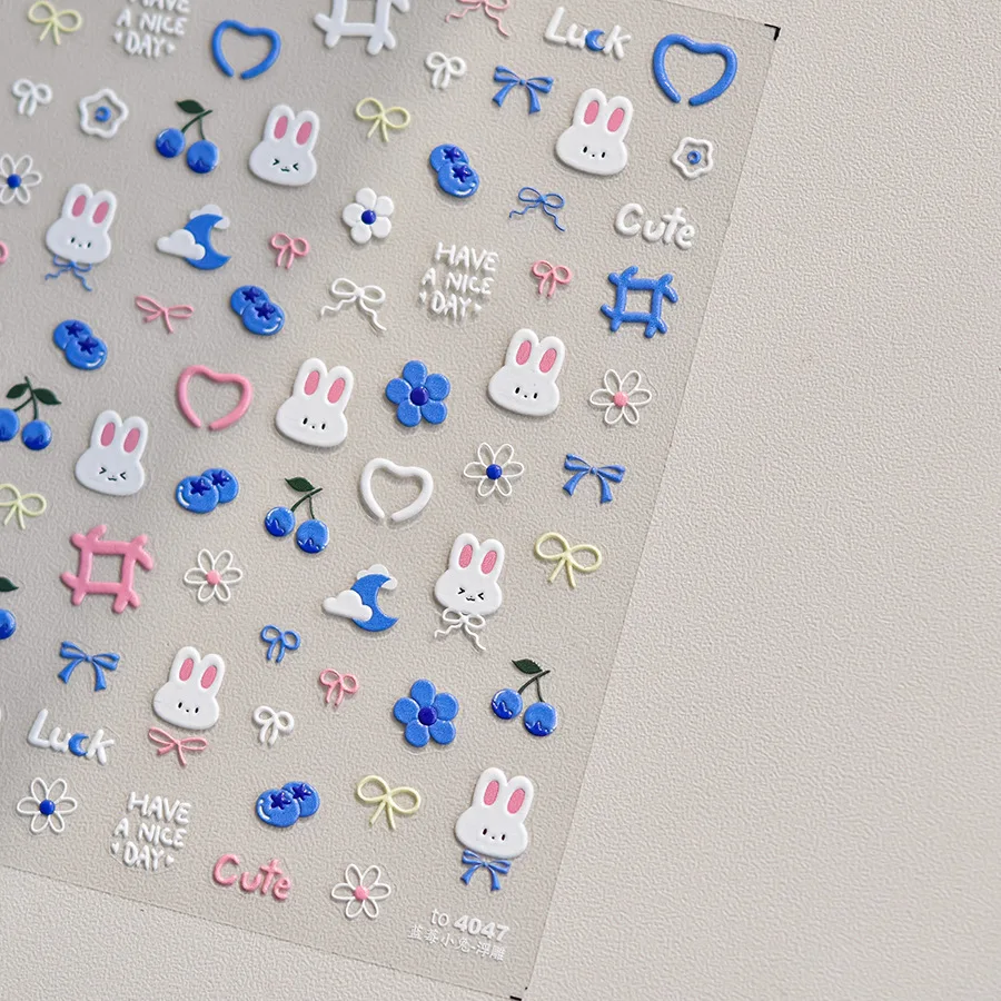 

Easter cute 5D Cartoon Strawberry Rabbit Nail Art Stickers Kawaii Japanese Animals Self Adhesive Manicure Decals Decorations