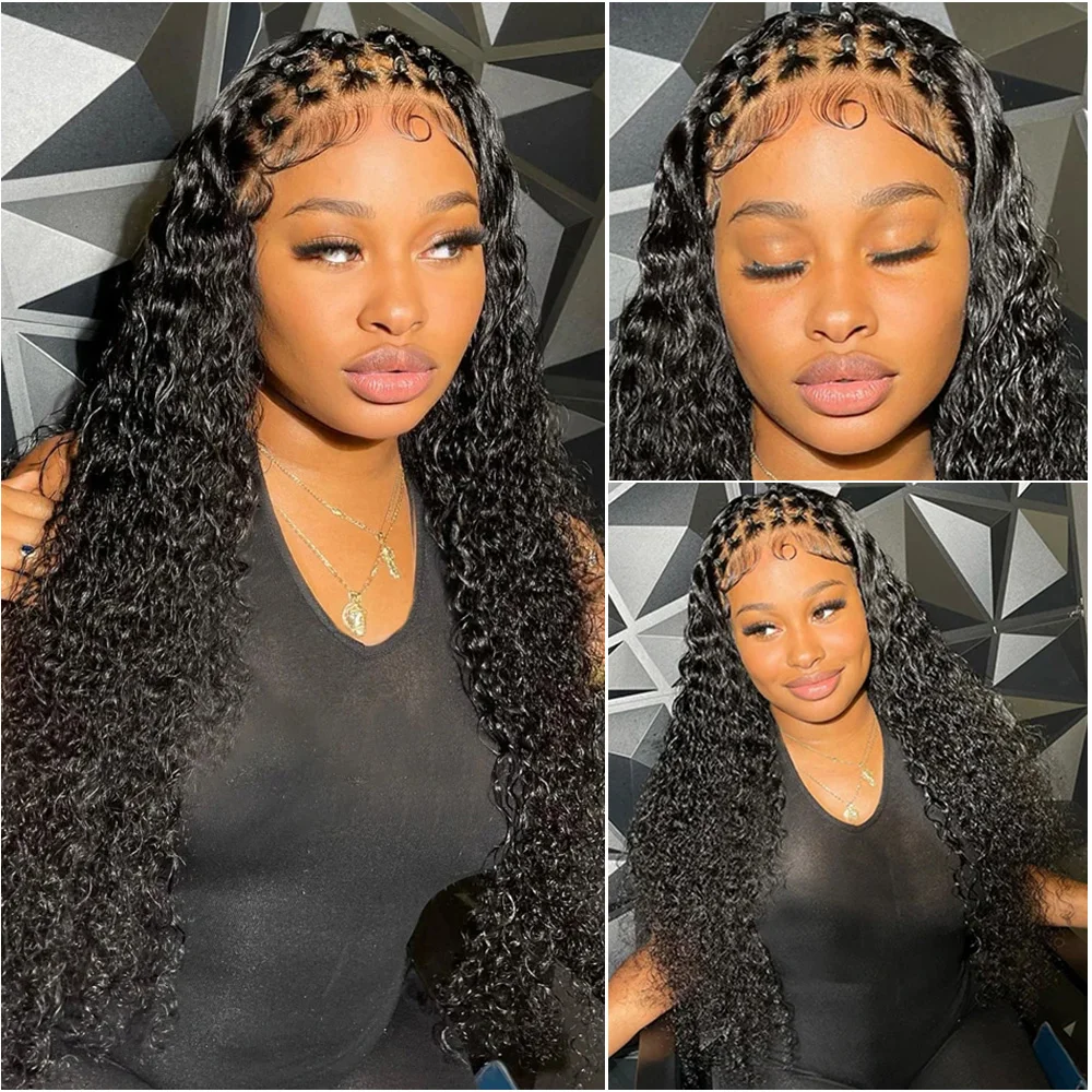 

13x6 Deep Wave HD Transparent Lace Frontal Wig 200% Density Water Culry 360 Full Lace Front Human Hair Wigs For Women 30 40 Inch