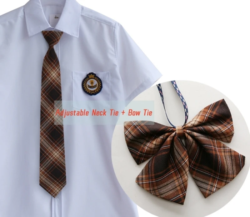 JK Moda Gravata Xadrez Ajustável e Laços para Meninas, Japão Coreia Uniforme Escolar Mulheres Anime Bowknot Gravatas