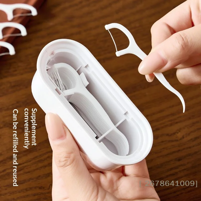 ⚑Automatic Floss Pick Dispenser,Push-Type Pop-Up Dental Floss Organizer Includes 100Pcs Floss