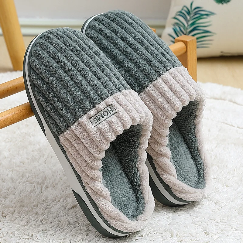 Comwarm Fur Fluffy Men House Slippers Winter Fuzzy Men Cotton Slippers Indoor Outdoor Non-slip Bedroom Slides Warm Plush Slipper