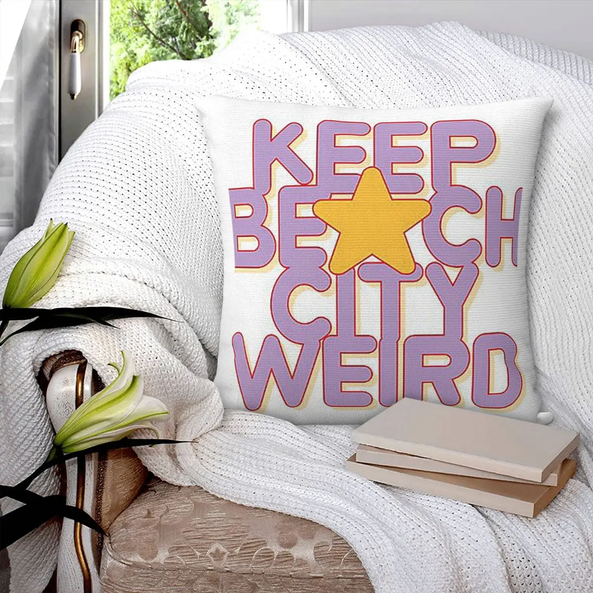 Keep Beach City Weird Square Pillowcase Pillow Cover Polyester Cushion Zip Decorative Comfort Throw Pillow for Home Living Room