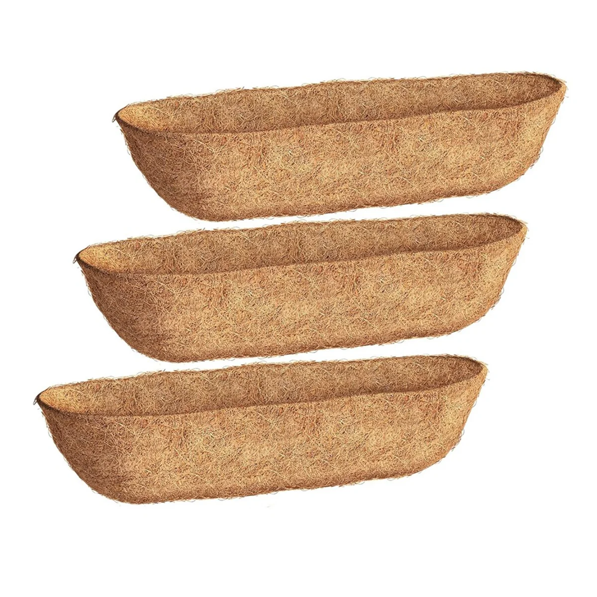 30 Inch 3 Pack Trough Liners, Coconut Coir Fiber for Wall Basket Planters, Window Box Liners, Garden Planter Baskets