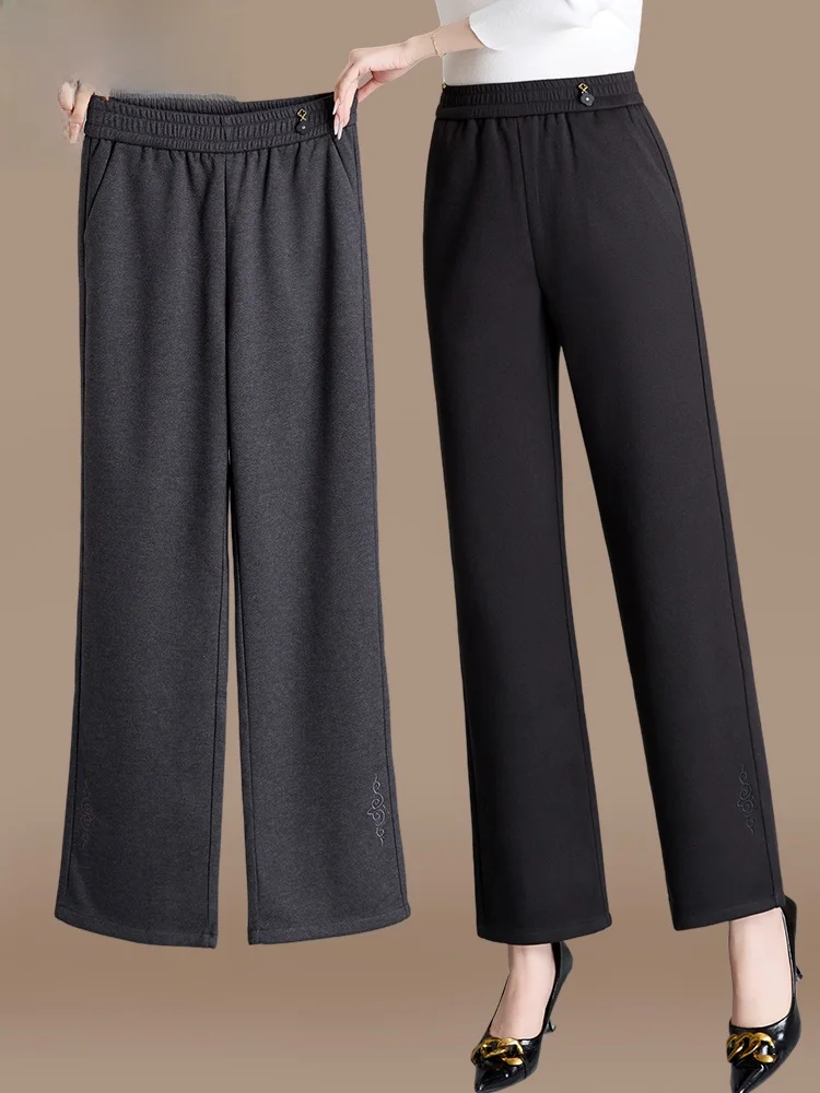 

Брюки прямого кроя с высокой талией для женщин среднего возраста, повседневные свободные длинные брюки, осенняя модная одежда для мам в корейском стиле