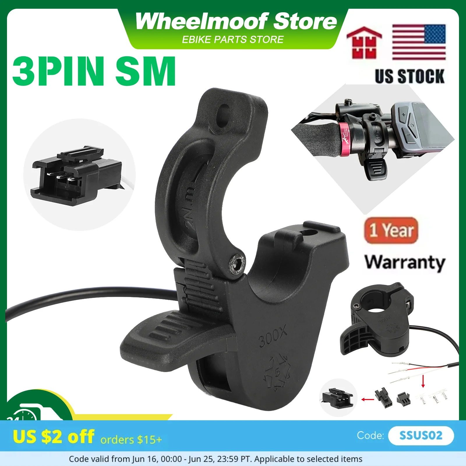 

WUXING 300X Electric Bike Fast Release Thumb Throttle, Speed Accelerator for E-Bikes, E-Scooters, and Bafang Conversion Kit