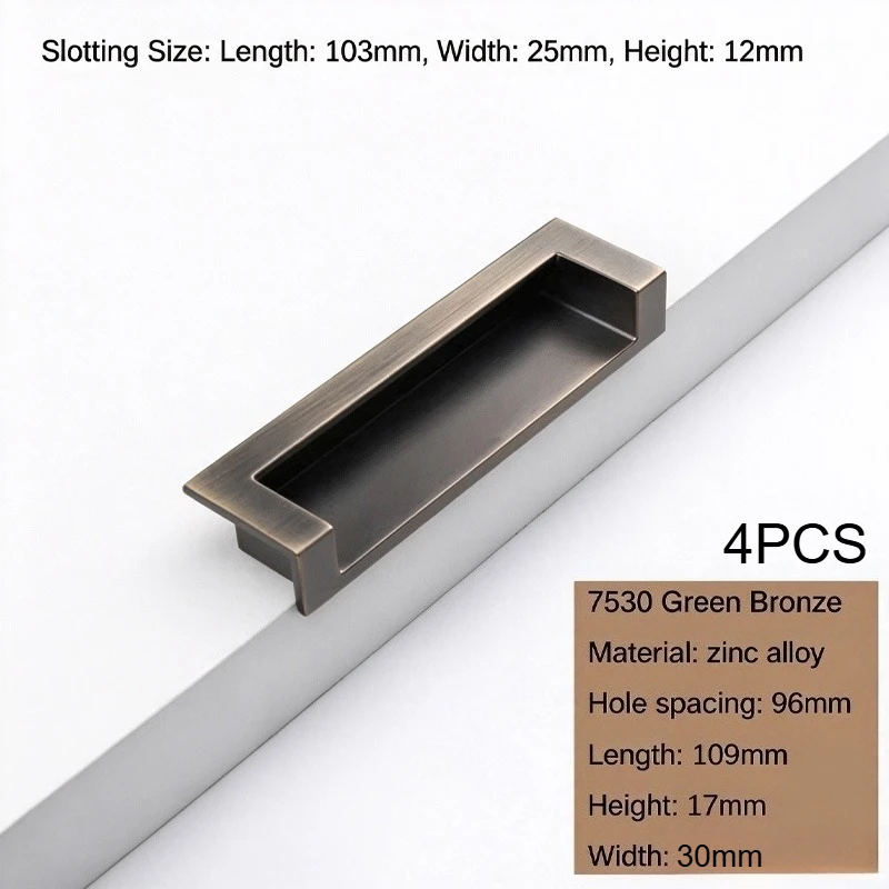 4PCS Zinc Alloy Black Hidden Furniture Handle Built-in Wardrobe Drawer Knob Mobile Door Push Pull