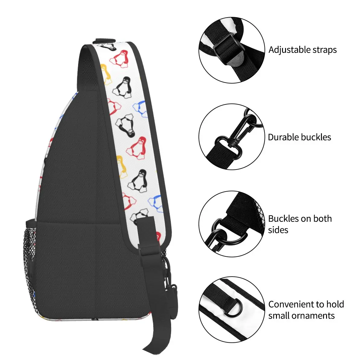 Linux Penguin Tux Crossbody Sling Bag Casual Chest Bag cartoon Shoulder Backpack Daypack for Hiking Outdoor Camping Satchel