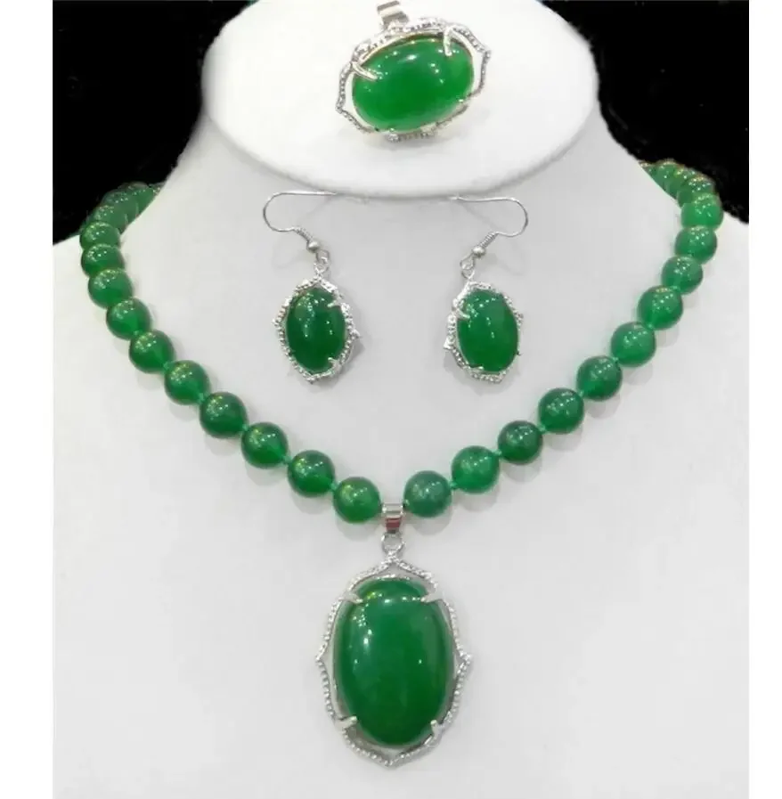 

Fashion jewelry Natural Charming Green stone Necklace Ring Earring Jewelry Sets Fashion Wedding Party