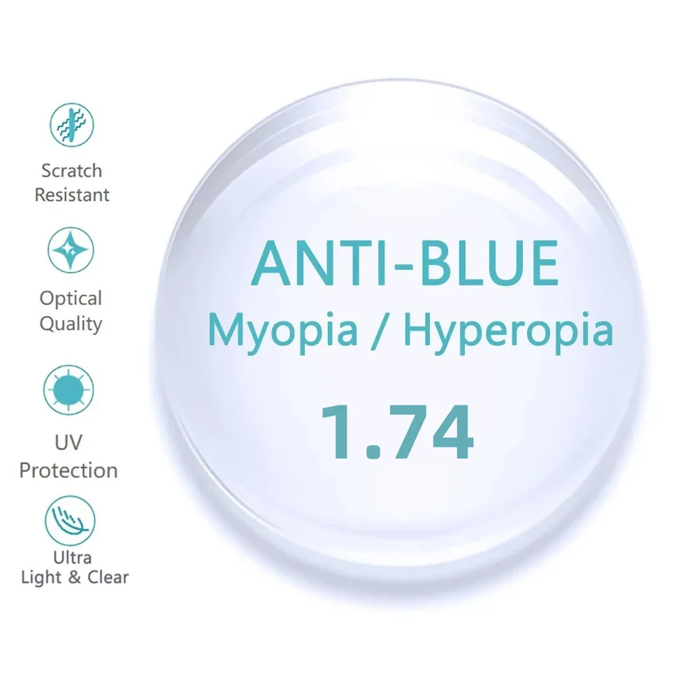 1.74 Aspheric Anti Blue Light Prescription Glasses Lenses Radiation Protection UV Protect CR-39 Myopia Hyperopia LENS