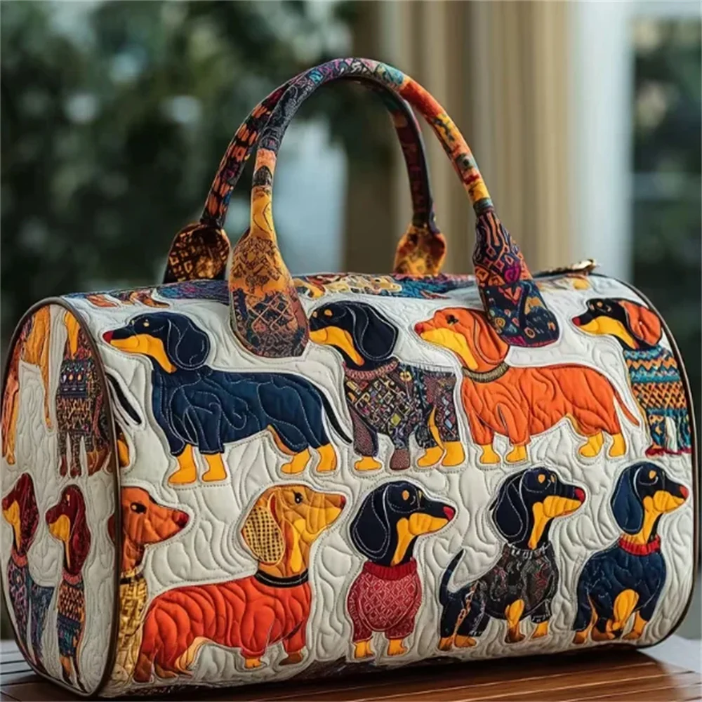 Dachshund Dogs Animal Quilted Duffle Bag 3D Print Personalized Custom Travel Tote Women Men Weekender Bag view 5