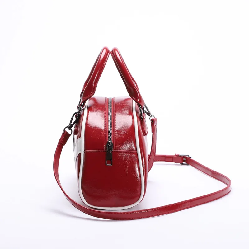 Fashion Bowling Bag Fashion Oil Leather Splicing Clashing Color Digital Decoration Handbag Ladies Tote Bag Outdoor Phone Bag