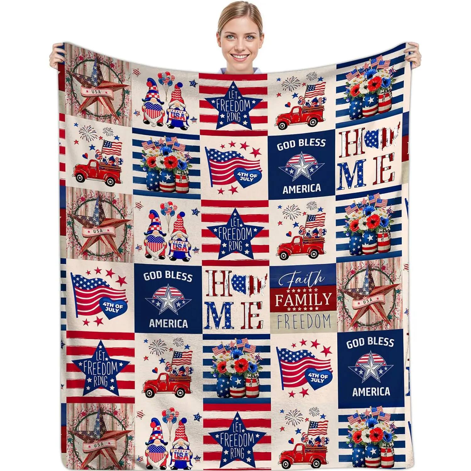 Luxury July 4th Patriotic Blanket Celebrity Independence Day Sofa Blanket, Soft and Warm Sofa Bed Blanket