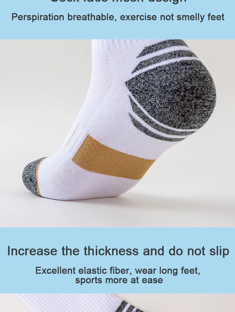 5 Paar Herbst-Herrensocken aus Baumwolle, mittellang, hohe Elastizität, atmungsaktives Mesh, dickes Frottee, schweißableitende Sportsocken – Detail 5