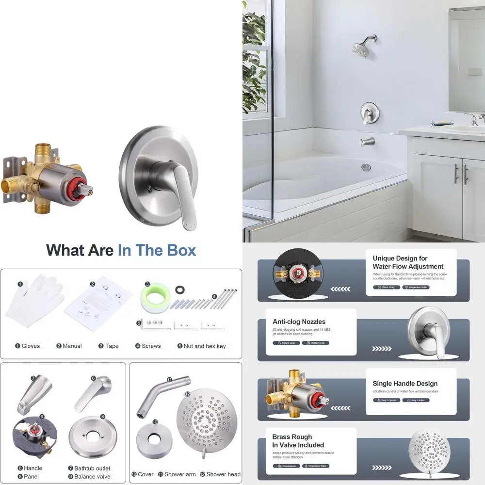 

Душевая система из матового никеля с одной ручкой, дождевиком и изливом для ванны, набор смесителей для ванны из твердой латуни