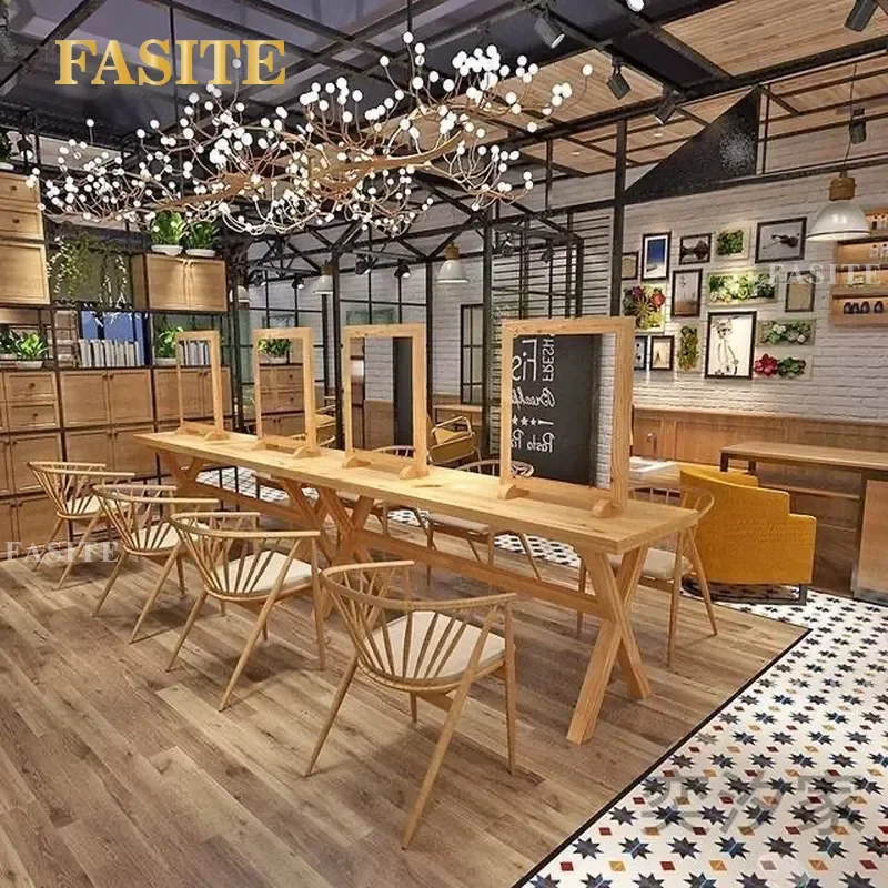 For Hair Solid Wood Barber Shop Mirror Table Double Sided Perm Dyeing Station Simple Style Furniture