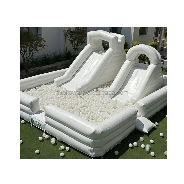 

Blow up Bounce House Large Inflatable Ball Pit Pool Slide White Bouncy Castle and Soft Play for Kids