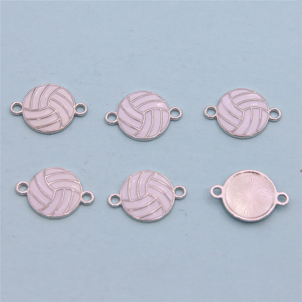 6pcs Enamel Volleyball Double hanging Charms Sports Pendant Fit DIY Handmade Connect  Jewelry Making Finding Supplies Accessorie