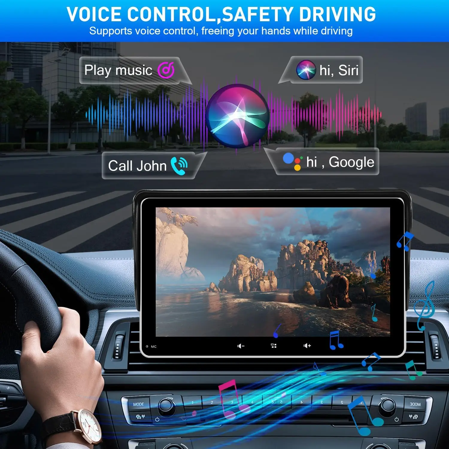 7' CarPlay Screen with 1080P Backup Camera, Apple CarPlay, Android Auto, Bluetooth, Navigation, Voice Control