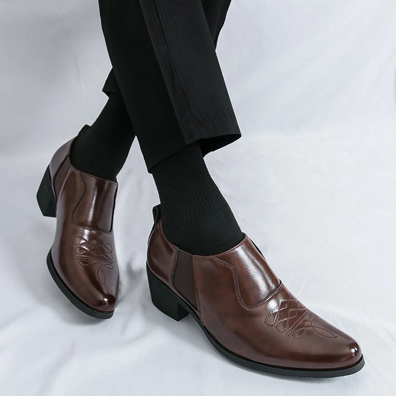 رجال الأعمال فستان أحذية كل مباراة حذاء بدون كعب للرجال موضة الذكور أحذية المشي الجلدية الجديدة الكلاسيكية الرجال أحذية سميكة سوليد #2